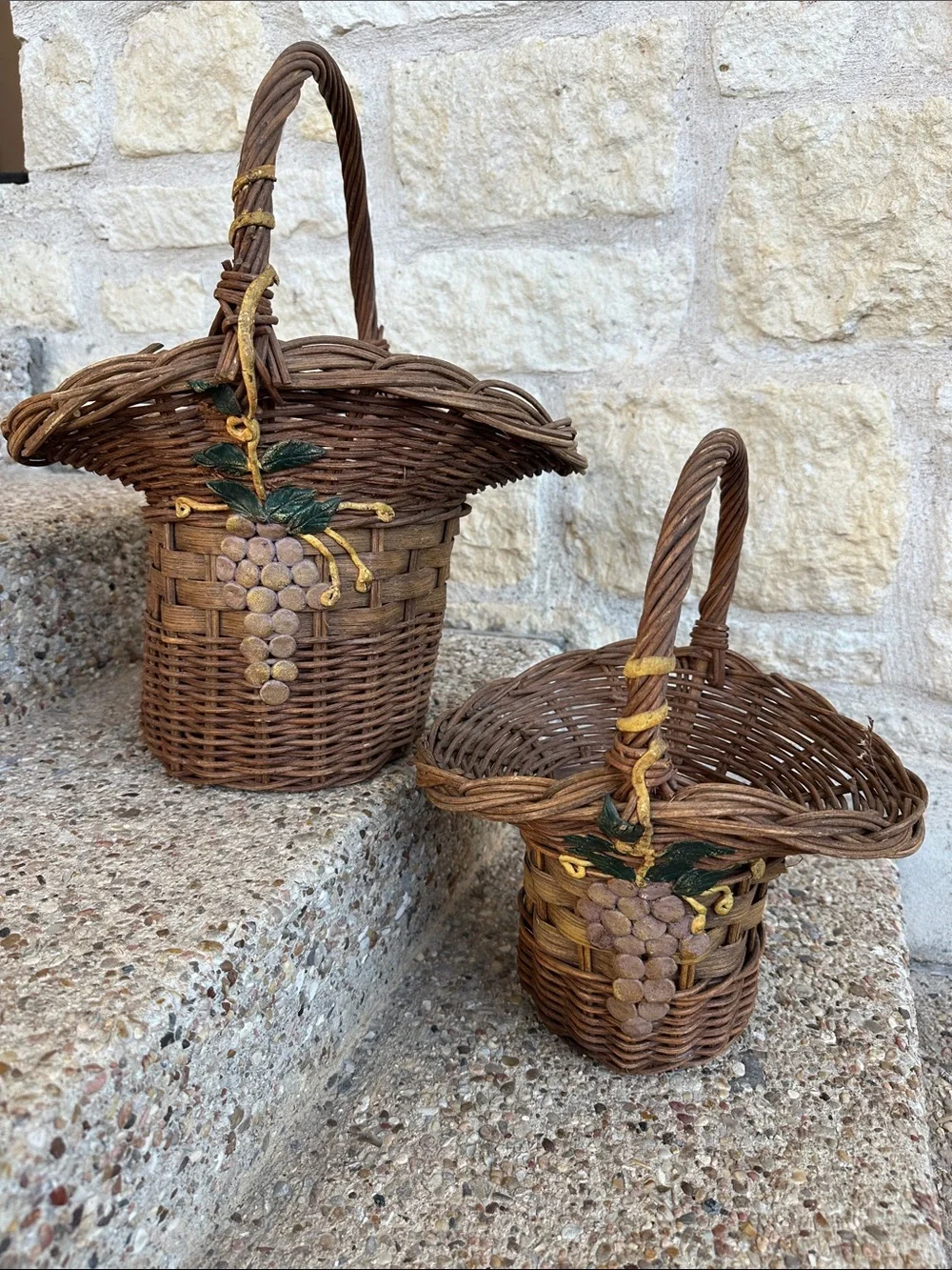 Woven Rustic Brown Willow Basket with Handle - Set of 2